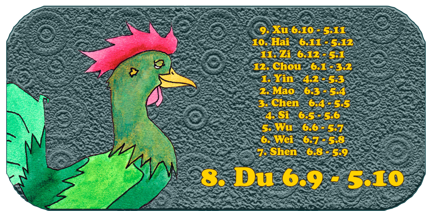 Kinesiska zodiak | De tolv kinesiska djur | tupp, september, månad 8, Du