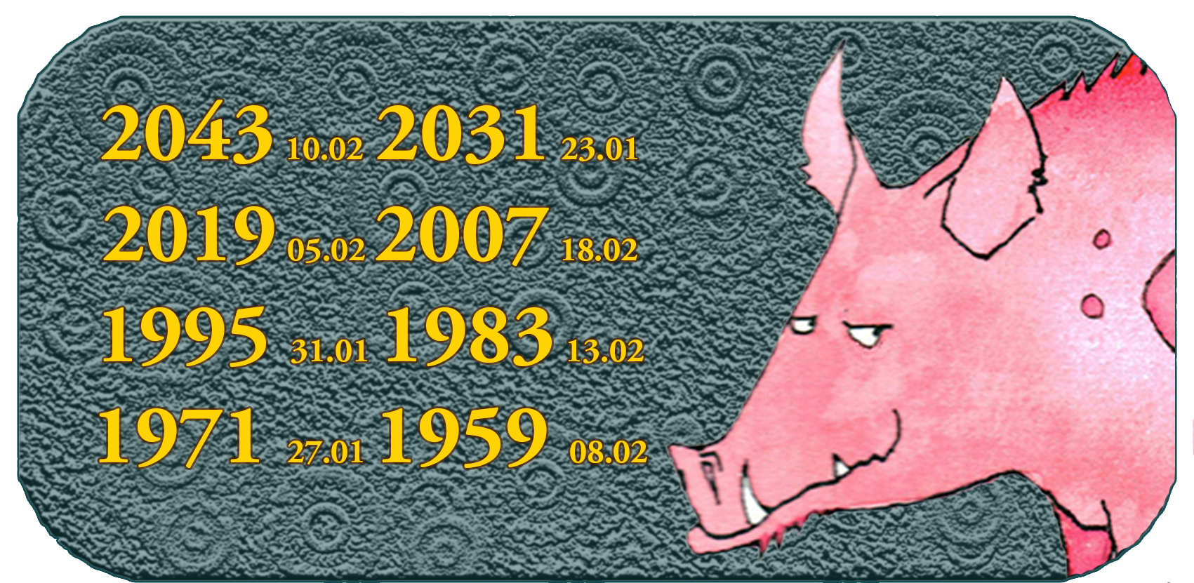 Kinesiska zodiakens djurår | De tolv kinesiska djuren | Djur nr. 12 gris